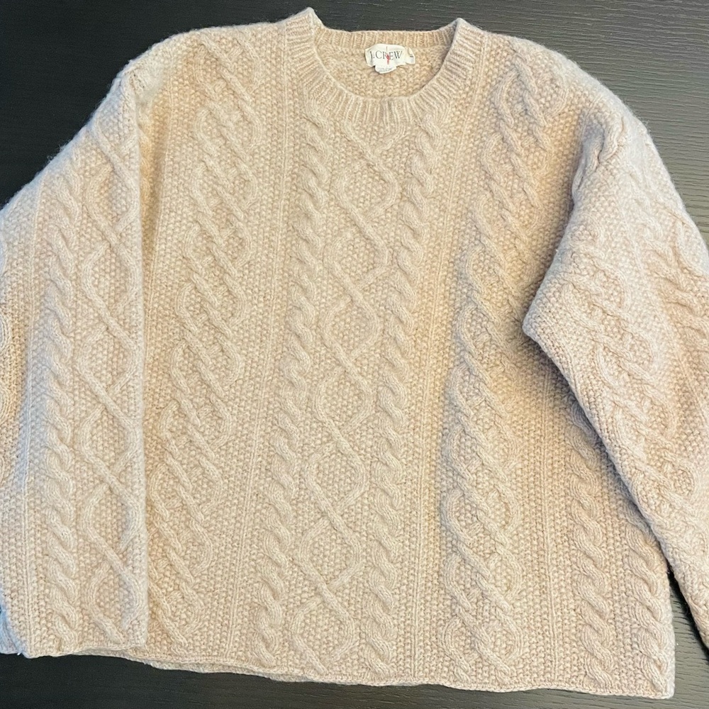J. Crew Light Cream Cable Crewneck Sweater